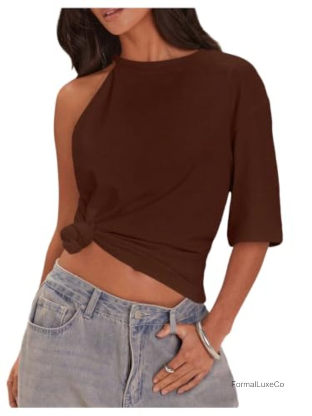 One Shoulder Asymmetrical Top Stretchy Casual Summer Tee